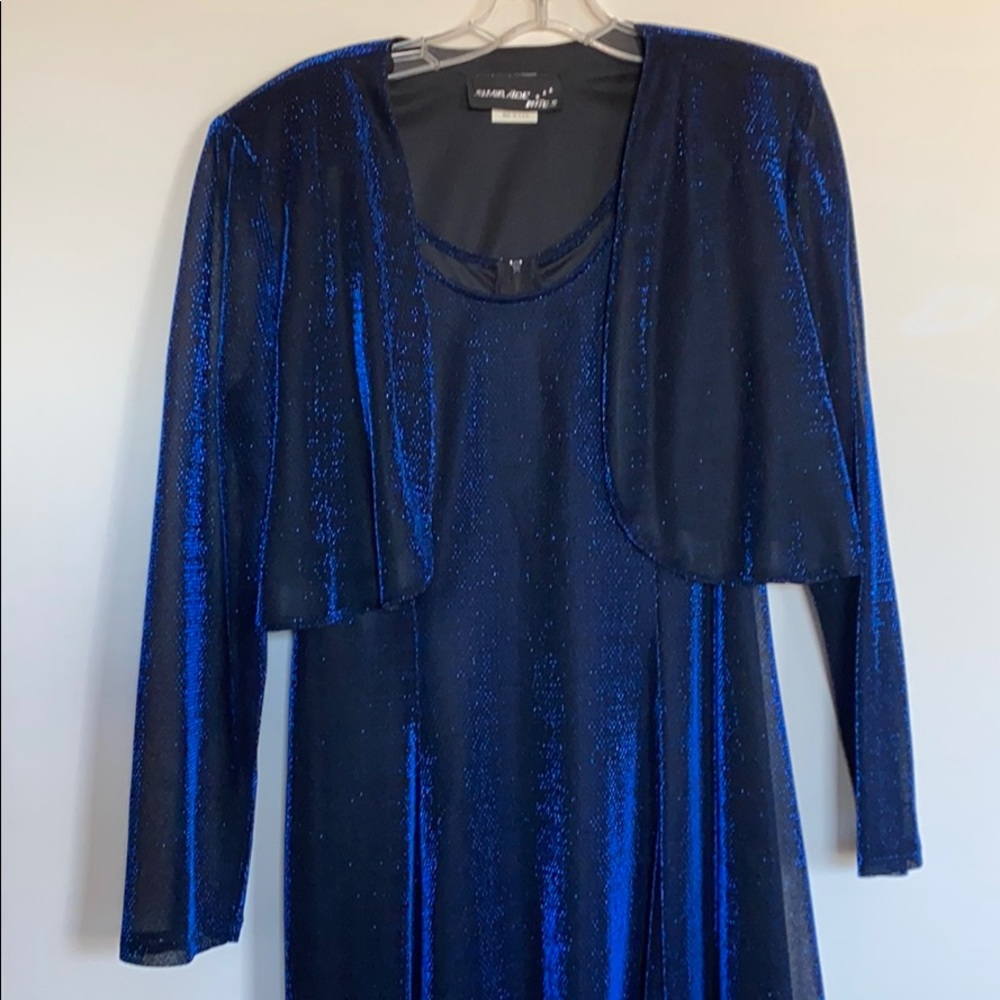 Vintage blue sparkle dress w/ cardigan